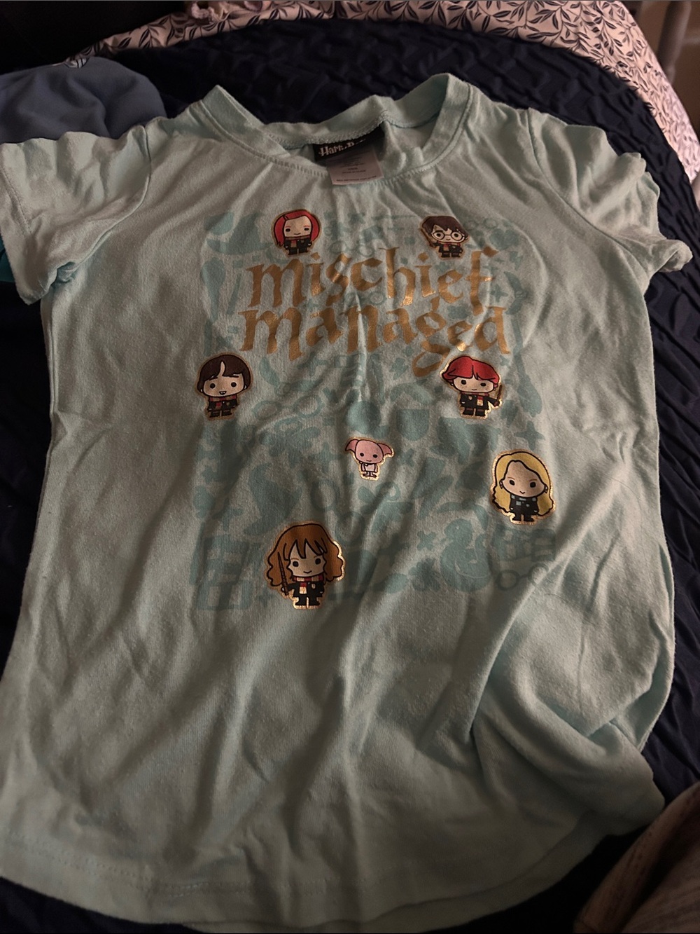 Warner Bros. Light Blue 'Mischief Managed' Kids Graphic Tee with Gold Text